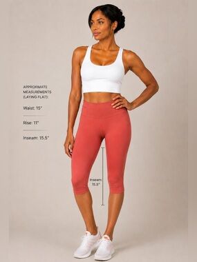Athleta Accelerate Crop Leggings Red Coral Zip Pocket Athletic Yoga Size L